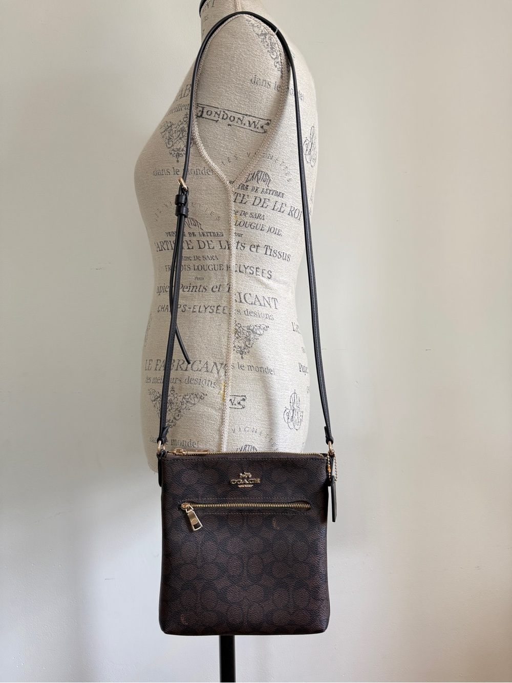 Coach Rowan Mini File Bag in Dark Brown Signature Canvas CW325